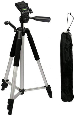 

LS Letsshop 3110 Portable Adjustable Aluminum Lightweight Camera Stand With Three-Dimensional Head & Quick Release Plate For Video Cameras and mobile Tripod Tripod (Black, Silver, Supports Up to 1000 g) Tripod Kit(Black Silver, Supports Up to 1000)