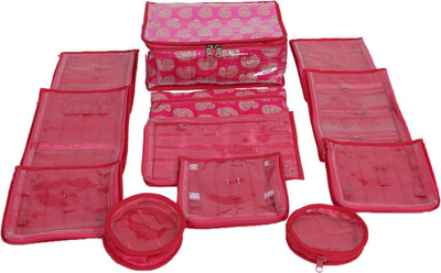 

Kuber Industries Brocade Jewellery Kit with 12 extra pouches (Pink)-CTKTC1922 Jewellery Kit Vanity Box(Pink)