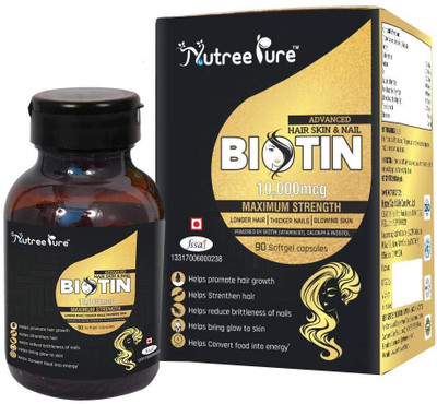 

Nutree Pure Maximum Strength 10000 mcg BIOTIN with Calcium and Inositol(90 mg)