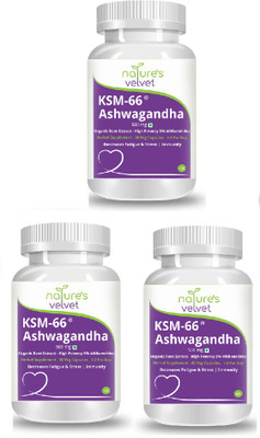 

Natures Velvet Lifecare KSM-66 Ashwagandha 500mg - Organic Root Extract - 5% Withanolides - pack of 3(180 No)