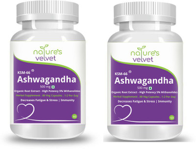 

Natures Velvet Lifecare KSM-66 Ashwagandha 500mg - Organic Root Extract - 5% Withanolides - pack of 2(120 No)