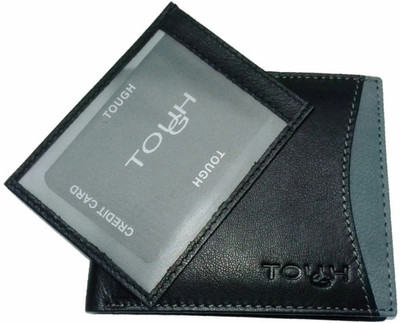 

TOUGH Men Casual Black Genuine Leather Wallet(3 Card Slots), Black-grey