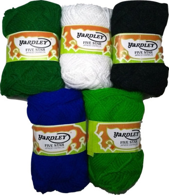 

Yardley Art Craft Needle Hand Knitting Thread For Wool Ball Pack Of 5 ( Blue Black White and Green)