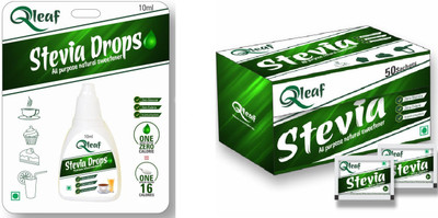 

Qleaf Combo : Pack of 50 stevia sachet + 10 ml drops Sweetener(60 g, Pack of 2)