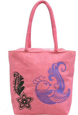 

AGGDA Women Waterproof Jute Paisley Sparrow Printed Tote Shoulder Bag Handbag Eco-Friendly with Zip with Inner Pocket Waterproof Lunch Bag(Pink, 16 L)