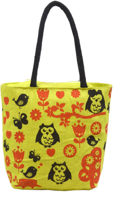 

AGGDA Women Waterproof Jute Hoot Owl Printed Tote Shoulder Bag Handbag Eco-Friendly with Zip with Inner Pocket Waterproof Lunch Bag(Green, 16 L)
