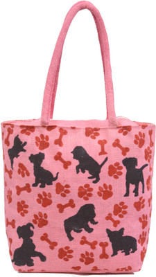 

AGGDA Women Waterproof Jute Puppy and Paw Printed Tote Shoulder Bag Handbag Eco-Friendly with Zip with Inner Pocket Waterproof Lunch Bag(Pink, 16 L)