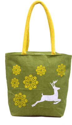 

AGGDA Women Waterproof Jute with Deer Printed Tote Shoulder Bag Handbag Eco-Friendly with Zip with Inner Pocket Waterproof Lunch Bag(Green, 16 L)