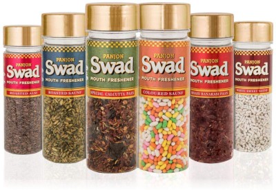 

Swad Mouth fresheners Set of 6 Bottles White Sweet Saunf, Coloured Saunf Tini Mini, Special Calcutta Paan, Shahi Banarasi Paan, Roasted Saunf, Roasted Alsi Flax Seeds, (Pack of 6),625 gm Mouth Freshener(Pack of 6)