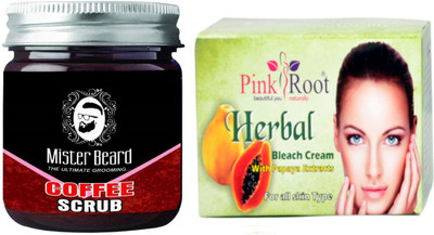

Pink Root Herbal Bleach 250gm WITH Mister Beard Activated Coffee Scrub 100gm(Set of 2)