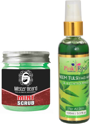 

Pink Root Neem Tulsi Face Wash 100ml WITH Mister Beard Mint Scrub 100gm(Set of 2)