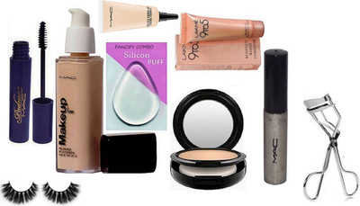 

FANCIFY COMBO Silicon Puff & Mac Makeup Pro Longwear Foundation & Mac Compact & LAkme 9 to 5 Mousse & Mac Eyeliner & Mascara & Select Cover-Up & Eyelashes & Curler(Set of 9)