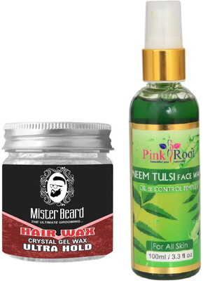 

Pink Root Neem Tulsi Face Wash 100ml WITH Mister Beard Hair Wax Ultra Hold 100gm(Set of 2)
