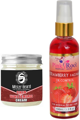 

Pink Root Strawberry Face Wash 100ml WITH Mister Beard Skin Whitening Cream 100gm(Set of 2)