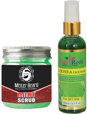 

Pink Root Aloe Vera Face Wash 100ml WITH Mister Beard Mint Scrub 100gm(Set of 2)