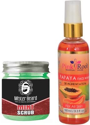 

Pink Root Papaya Face Wash 100ml WITH Mister Beard Mint Scrub 100gm(Set of 2)