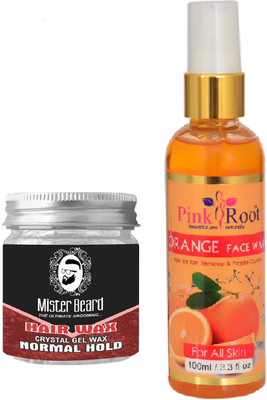 

Pink Root Orange Face Wash 100ml WITH Mister Beard Hair Wax Normal Hold 100gm(Set of 2)