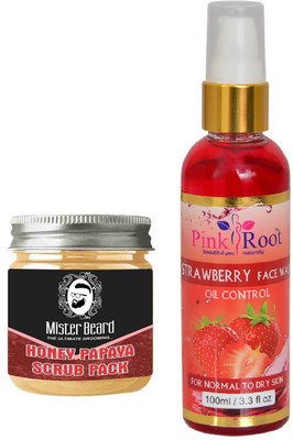 

Pink Root Strawberry Face Wash 100ml WITH Mister Beard Honey Papaya Scrub Pack 100gm(Set of 2)