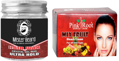 

Pink Root Fruit Bleach 250gm WITH Mister Beard Hair Wax Ultra Hold 100gm(Set of 2)