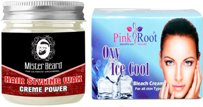 

Pink Root Oxy Ice Cool Bleach 250gm WITH Mister Beard Hair Styling Wax Creme Power 100gm(Set of 2)