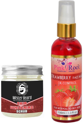

Pink Root Strawberry Face Wash 100ml WITH Mister Beard Skin Whitening Scrub 100gm(Set of 2)