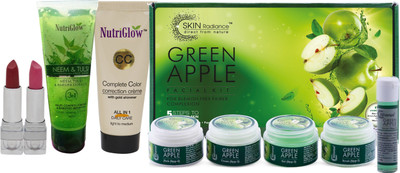 

NutriGlow Green Apple Facial Kit (250+10)g with Lipstick Free(Set of 5)