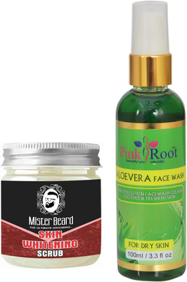 

Pink Root Aloe Vera Face Wash 100ml WITH Mister Beard Skin Whitening Scrub 100gm(Set of 2)