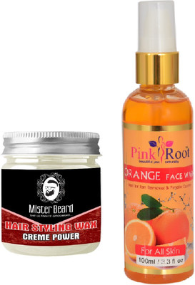 

Pink Root Orange Face Wash 100ml WITH Mister Beard Hair Styling Wax Creme Power 100gm(Set of 2)