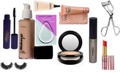 

FANCIFY COMBO Silicon Puff & Makeup Pro Longwear Foundation & Mac Compact & LAkme 9 to 5 Mousse & Mac Eyeliner & Mascara & Select Cover-Up & Eyelashes & Curler & Lakme 9 To 5 Lipstick(Set of 10)