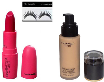 

blushinsta combo kit of giambattista lipstick eyelashes mac studio foundation(Set of 3)