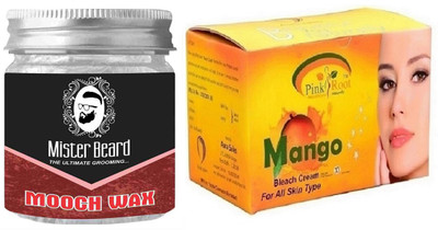 

Pink Root Mango Bleach 250gm WITH Mister Beard Mooch Wax 100gm(Set of 2)