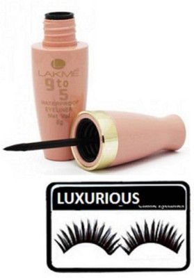 

luxurious Eyelashes With Lakme 9 TO 5 Waterproof Eyeliner(Set of 2)