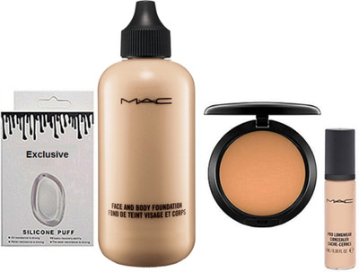 

Exclusive Silicon Puff & Mac Face And Body Foundation & Mac Compact & Pro Longwear Concealer(Set of 4)