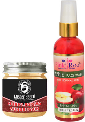 

Pink Root Apple Face Wash 100ml WITH Mister Beard Honey Papaya Scrub Pack 100gm(Set of 2)