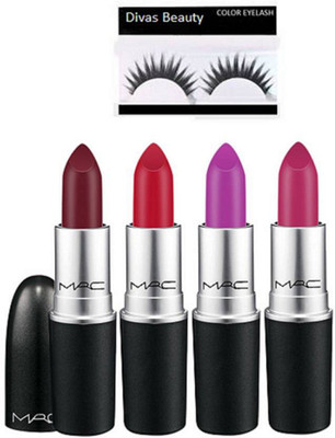 

divas beauty Eyelashes, Mac Matte Finish Lipstick(Set of 5)