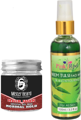 

Pink Root Neem Tulsi Face Wash 100ml WITH Mister Beard Hair Wax Normal Hold 100gm(Set of 2)