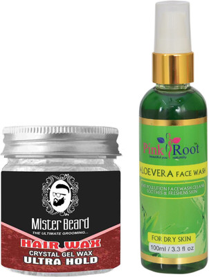 

Pink Root Aloe Vera Face Wash 100ml WITH Mister Beard Hair Wax Ultra Hold 100gm(Set of 2)