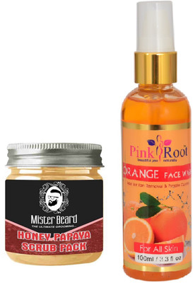 

Pink Root Orange Face Wash 100ml WITH Mister Beard Honey Papaya Scrub Pack 100gm(Set of 2)