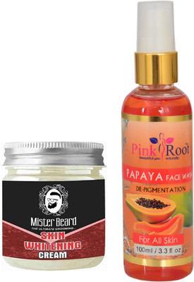 

Pink Root Papaya Face Wash 100ml WITH Mister Beard Skin Whitening Cream 100gm(Set of 2)