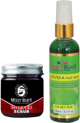 

Pink Root Aloe Vera Face Wash 100ml WITH Mister Beard Activated Coffee Scrub 100gm(Set of 2)