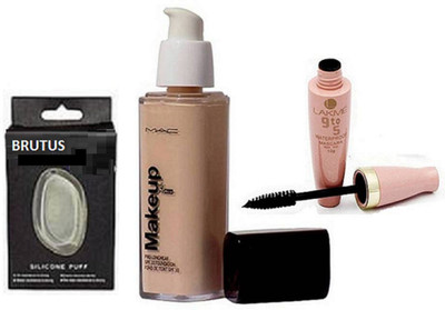 

brutus Silicon Puff & Mac Makeup Foundation & Lakme 9 to 5 Mascara(Set of 3)