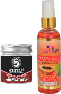 

Pink Root Papaya Face Wash 100ml WITH Mister Beard Hair Wax Normal Hold 100gm(Set of 2)
