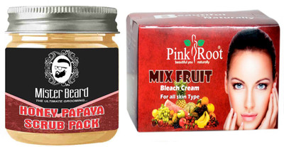 

Pink Root Fruit Bleach 250gm WITH Mister Beard Honey Papaya Scrub Pack 100gm(Set of 2)