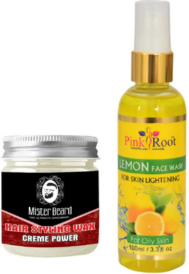 

Pink Root Lemon Face Wash 100ml WITH Mister Beard Hair Styling Wax Creme Power 100gm(Set of 2)