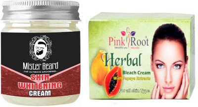 

Pink Root Herbal Bleach 250gm WITH Mister Beard Skin Whitening Cream 100gm(Set of 2)