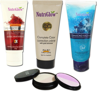 

NutriGlow Set of 1 Diamond Radiance face wash + CC cream + 1 Advance Perfect Keasr Fairness cream + 1 Compact (5 in 1 )(Set of 3)