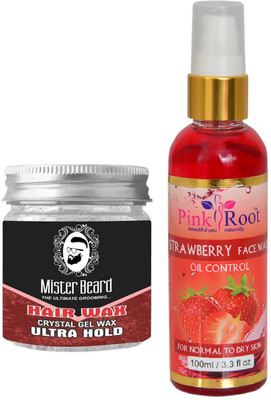 

Pink Root Strawberry Face Wash 100ml WITH Mister Beard Hair Wax Ultra Hold 100gm(Set of 2)