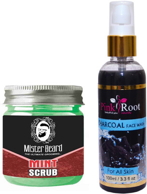

Pink Root Charcoal Face Wash 100ml WITH Mister Beard Mint Scrub 100gm(Set of 2)