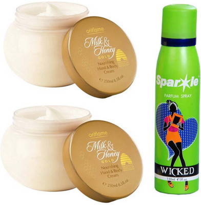 

Oriflame Sweden Two Milk & Honey Gold Nourishing Hand & Body Cream 250 Ml With One Sparkle Perfume 150 Ml(Set of 3)