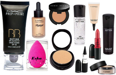 

Eska Sponge Puff, Mac Prep Prime BB Beauty Balm Foundation,Compact, Prep+PRime Highlight,Face Primer,Stick Kajal,Lady gaga Lipstick,Select Cover-Up, Face Serum, Loose Powder & Bobbi Brown Concealer(Set of 10)